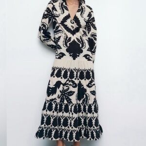 Zara cream and black maxi dress